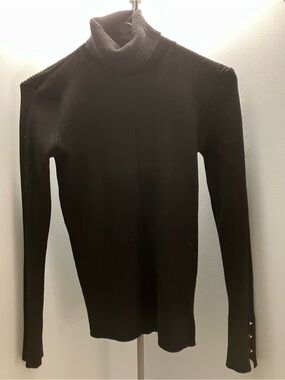 Tahari Black Ribbed Turtleneck Sweater